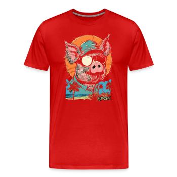 Cochon de vacances d'été plage palmiers - T-shirt bio Premium Homme - rouge - Devant - Damien (186cm)