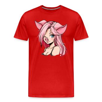 Un clin d'oeil, anime girl pigs - T-shirt bio Premium Homme - rouge - Devant - Damien (186cm)
