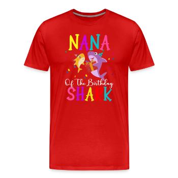 Nana Of The Shark Birthday Family Matching - Men's Premium Organic T-Shirt - red - Front - Damien (186cm)