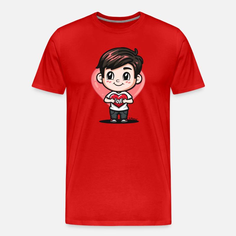 Chibi-Cartoon-Junge verbreitet Liebe mit Herz - Männer Premium Bio T-Shirt - Rot