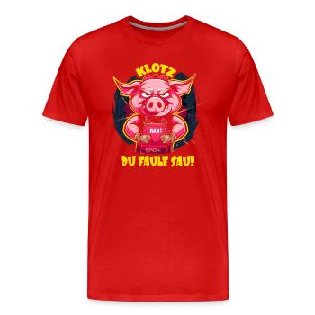 Log on, you lazy pig! Pig Artisan - Men's Premium Organic T-Shirt - red - Front - Damien (186cm)