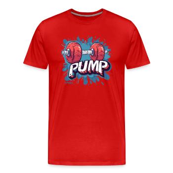 Bodybuilding Muscle Dumbbell Pumps - Men's Premium Organic T-Shirt - red - Front - Damien (186cm)
