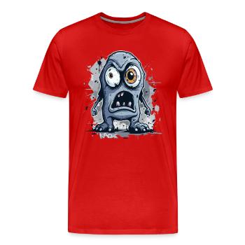 A gloomy, angry, funny gray monster - Men's Premium Organic T-Shirt - red - Front - Damien (186cm)