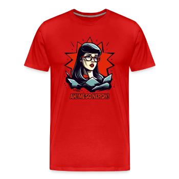 Oh, je suis tellement ringard : Femme geek-nerd à lunettes - T-shirt bio Premium Homme - rouge - Devant - Damien (186cm)
