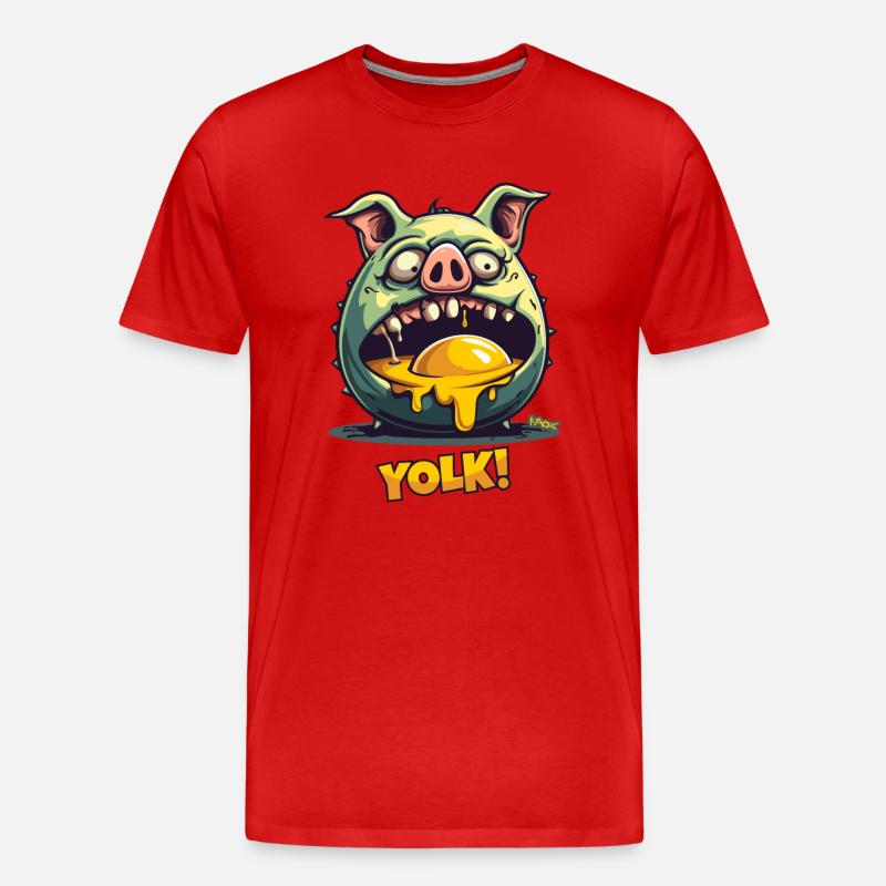 Zombie-Schwein verschlingt Eigelb - Männer Premium Bio T-Shirt - Rot