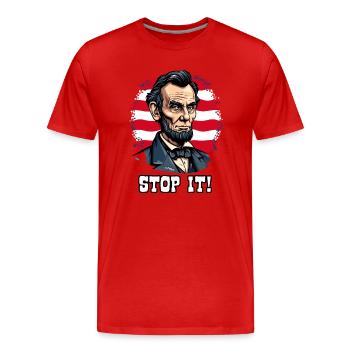 USA-Patriotismus mit Lincoln abe, Hör auf damit! - Männer Premium Bio T-Shirt - Rot - Vorne - Damien (186cm)