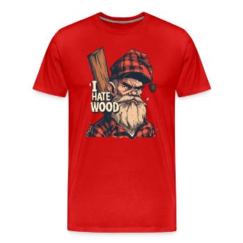 Je déteste le bois : bûcheron en colère sans hache - T-shirt bio Premium Homme - rouge - Devant - Damien (186cm)