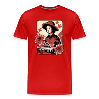 Fleurs asiatiques : Portrait d’un paysan asiatique - T-shirt bio Premium Homme - rouge - Devant - Damien (186cm)