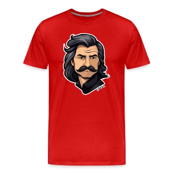 Zurück in die 80er: Attraktiver Schnurrbart Mann - Männer Premium Bio T-Shirt - Rot - Vorne - Damien (186cm)