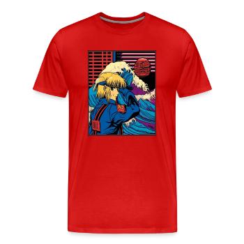 Kanagawa Wave et Victoria la policière - T-shirt bio Premium Homme - rouge - Devant - Damien (186cm)