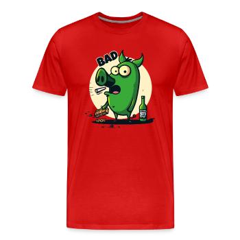 Le cochon de dessin animé cool est un mauvais garçon - T-shirt bio Premium Homme - rouge - Devant - Damien (186cm)