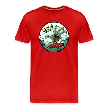Zombie hand out of the grave with meat - Men's Premium Organic T-Shirt - red - Front - Damien (186cm)