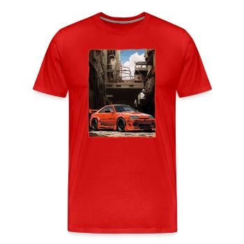 Brutalism Anime JDM Car - Men's Premium Organic T-Shirt - red - Front - Damien (186cm)