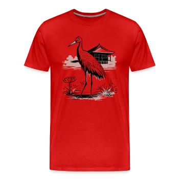 Oiseau-grue au Japon - T-shirt bio Premium Homme - rouge - Devant - Damien (186cm)