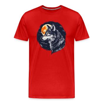 Wolf und Vollmond - Männer Premium Bio T-Shirt - Rot - Vorne - Damien (186cm)
