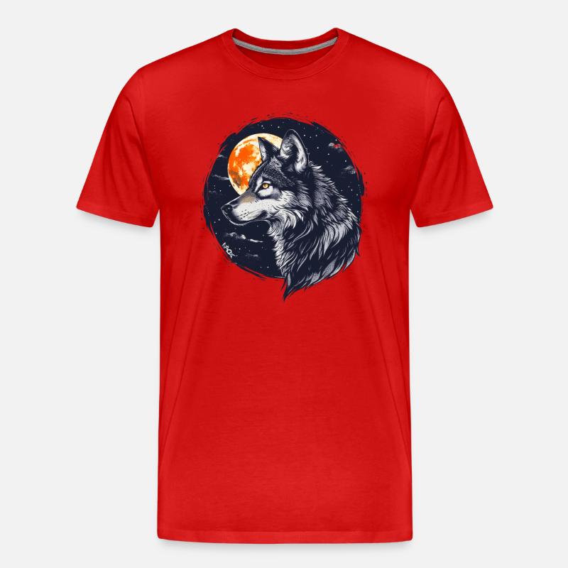Wolf und Vollmond - Männer Premium Bio T-Shirt - Rot