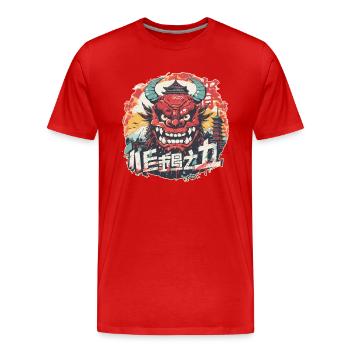 Stadt, Tempel und alberne japanische Oni-Maske - Männer Premium Bio T-Shirt - Rot - Vorne - Damien (186cm)