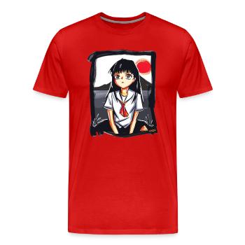 Anime Manga Schoolgirl Japanese Red Sun - Men's Premium Organic T-Shirt - red - Front - Damien (186cm)