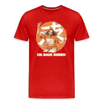 I'm Back, People: Contemporary Jesus Dude - Men's Premium Organic T-Shirt - red - Front - Damien (186cm)