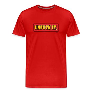 Entf*cke dein Leben - Männer Premium Bio T-Shirt - Rot - Vorne - Damien (186cm)