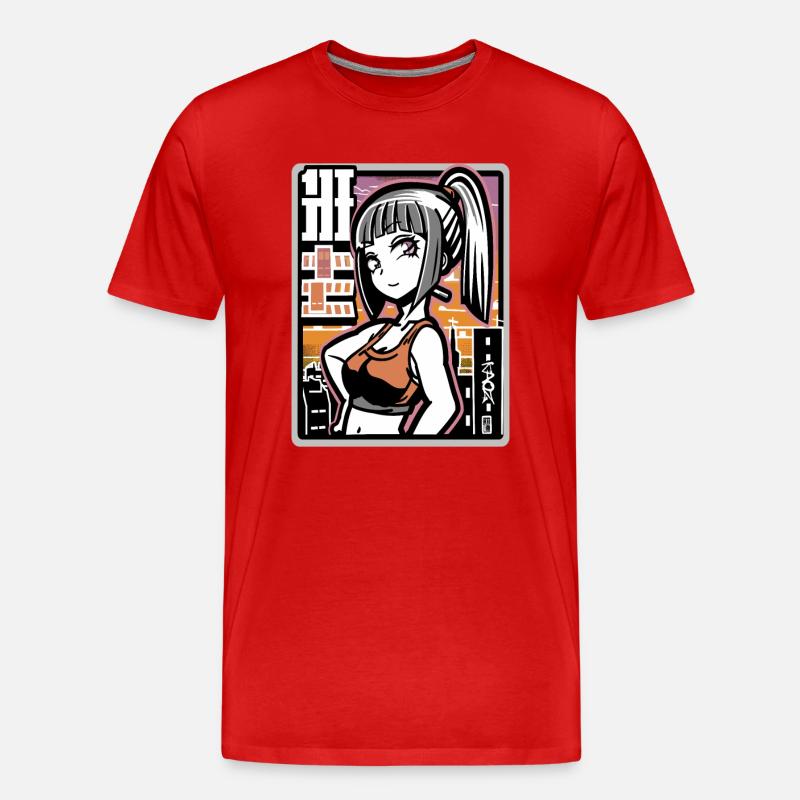 Anime freches Stadt Mädchen - Männer Premium Bio T-Shirt - Rot