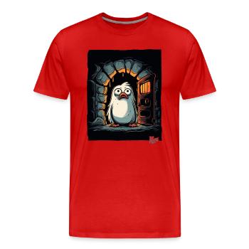 Déconcerté petit oiseau mignon dans le donjon donjon - T-shirt bio Premium Homme - rouge - Devant - Damien (186cm)