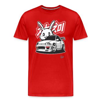 Chibi Japanischer JDM Street Racer: Auto und Hase - Männer Premium Bio T-Shirt - Rot - Vorne - Damien (186cm)