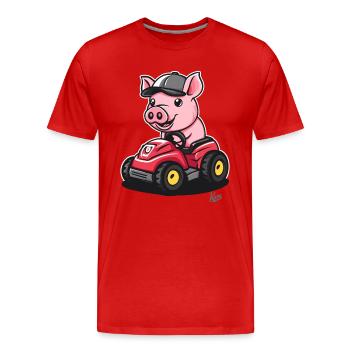 Infatigable petit cochon tracteur joyeux - T-shirt bio Premium Homme - rouge - Devant - Damien (186cm)