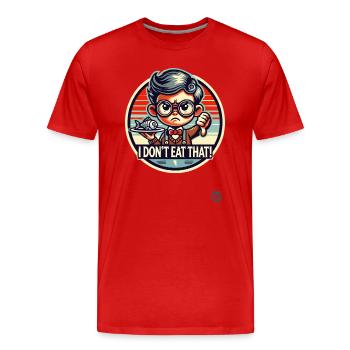 Garçon avec des lunettes et un plat à poisson : pouces vers le bas - T-shirt bio Premium Homme - rouge - Devant - Damien (186cm)