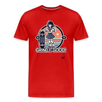 gib Gas und hau rein, Mädchen Skateboarding - Männer Premium Bio T-Shirt - Rot - Vorne - Damien (186cm)