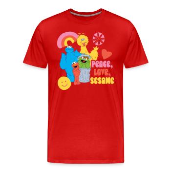 Sesamstraße Peace, Love, Sesame - Männer Premium Bio T-Shirt - Rot - Vorne - Damien (186cm)