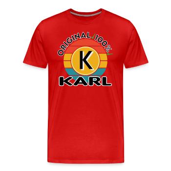 Karl - Männer Premium Bio T-Shirt - Rot - Vorne - Damien (186cm)