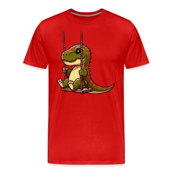 T-Rex pensif sur la balançoire du terrain de jeu - T-shirt bio Premium Homme - rouge - Devant - Damien (186cm)