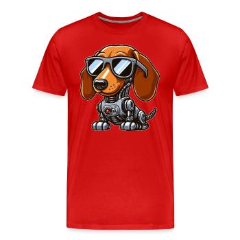 Teckel Robot Science-Fi Mech Cyborg Chien - T-shirt bio Premium Homme - rouge - Devant - Damien (186cm)