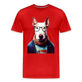 Hipster Hund Bullterrier #Bullterrier - Männer Premium Bio T-Shirt - Rot - Vorne - Damien (186cm)