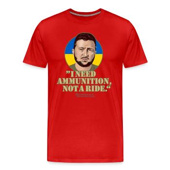 Ukraine T-Shirt Selenskyj Zitat und Landesfarben - Männer Premium Bio T-Shirt - Rot - Vorne - Damien (186cm)