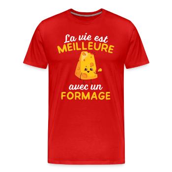 La Vie Est Meilleure Avec un fromage - T-shirt bio Premium Homme - rouge - Devant - Damien (186cm)