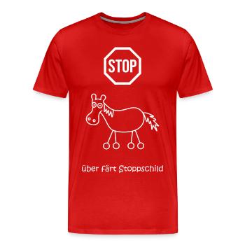 überfährt stoppschild, Stopptafel Pferd mit Rädern - Männer Premium Bio T-Shirt - Rot - Vorne - Damien (186cm)