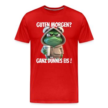 Guten Morgen? Ganz dünnes Eis! Lustiger Frosch - Männer Premium Bio T-Shirt - Rot - Vorne - Damien (186cm)