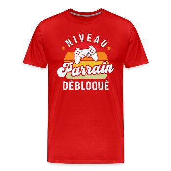 Niveau tonton débloqué, naissance neveu - T-shirt bio Premium Homme - rouge - Devant - Damien (186cm)