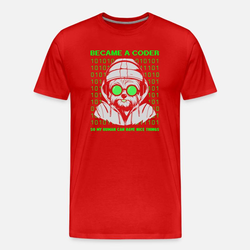 Became a Coder – Cyber Dog Binary - Men's Premium Organic T-Shirt - red