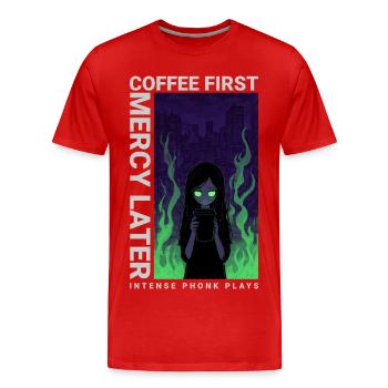 Café Vaporwave d'abord Miséricorde plus tard Art néon - T-shirt bio Premium Homme - rouge - Devant - Damien (186cm)