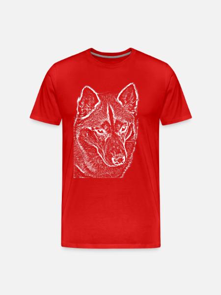 Wolfsblick Linienzeichnung Druckdesign Husky - Männer Premium Bio T-Shirt - Rot