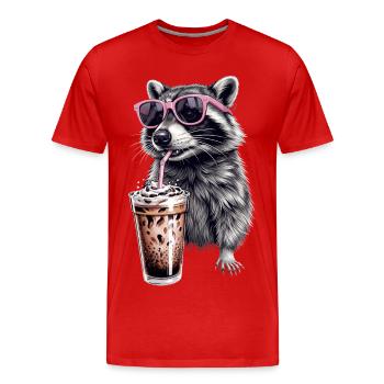 Café glacé Raccoon - T-shirt bio Premium Homme - rouge - Devant - Damien (186cm)