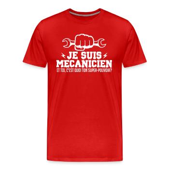 Je suis mécanicien super pouvoir - T-shirt bio Premium Homme - rouge - Devant - Damien (186cm)