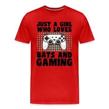 Gamer und Fledermäuse: Videospiele und Nachtleben - Männer Premium Bio T-Shirt - Rot - Vorne - Damien (186cm)