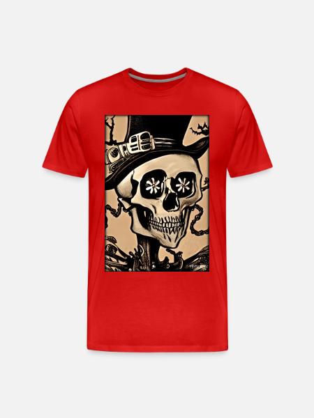 Skeleton Skull Flower Steampunk Halloween - Men's Premium Organic T-Shirt - red