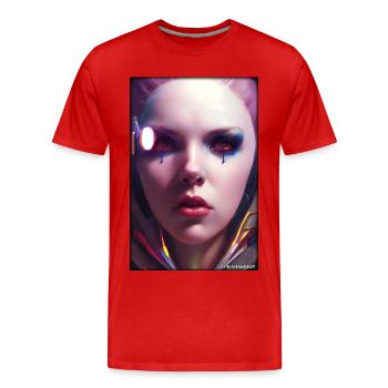 Cyber Goth Woman Future Technology Science - Men's Premium Organic T-Shirt - red - Front - Damien (186cm)