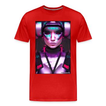 Cyber Goth Woman Future Technology Science - Men's Premium Organic T-Shirt - red - Front - Damien (186cm)