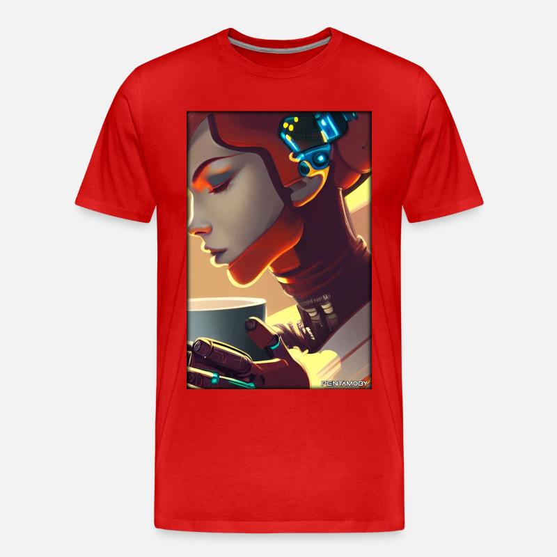 Robot Coffee Future Science Machine - T-shirt bio Premium Homme - rouge